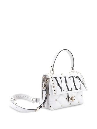 Valentino Garavani Borsa a tracolla VLTN Candystud media in pelle stampata con manico - Bianco