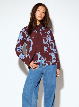 Icone Womens Scarf collar printed shirt