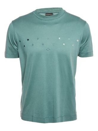Emporio Armani logo-embroidery jersey T-shirt - men - Cotton/Lyocell - S - Blue