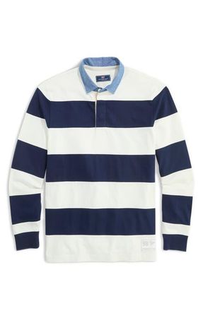 Vineyard Vines Pieced Stripe Organic Cotton Rugby Shirt in Marshmallow at Nordstrom, Size Xx-Large