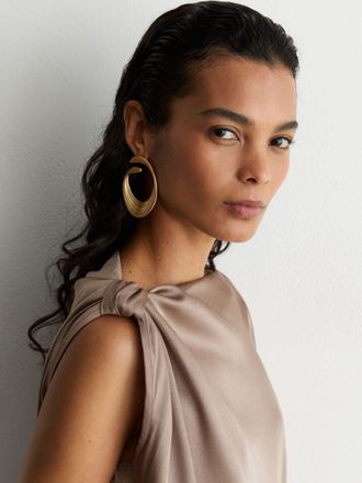 Reiss Champagne Neutral Satin Draped One-shoulder Top, 16