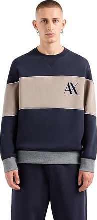 A|X Armani Exchange Color Blocked Fleece Mens Sweatshirt Navy : LG, Cotton/Elastane/Fleece