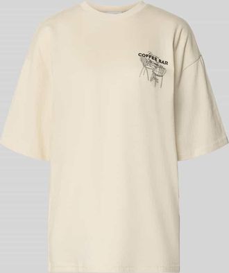 Review Oversized T-Shirt mit Statement-Print in Beige, Gr&ouml;&szlig;e XL