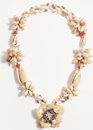 Valentino Garavani Jardin Aquatique Necklace In Metal, Enamel, Fabric, Shells, Coral And Natural Pearls Wo
