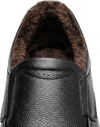 Generic Mens Warm Leather Dress Shoes Fleece Lined Slip On Non Slip Wear Resistant Breathable Business Casual Work Office Commute Winter Shoes(Brown,8.5 UK)