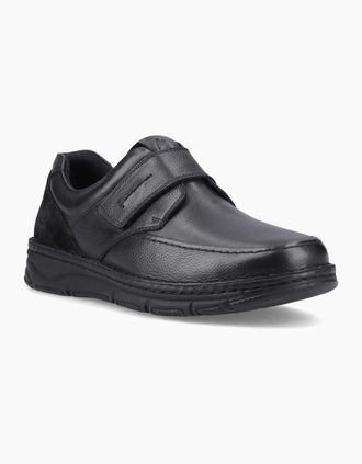 Hush Puppies Mens Hush Puppies Forde Touch Fastening Leather Mens Black Loafers - Size: UK 11 / eu 46 / us 13