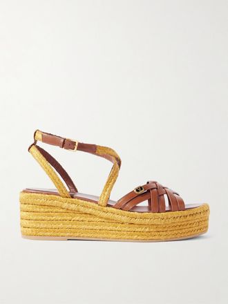 Valentino Garavani Sandali Espadrillas Platform In Pelle Bribri 60 - Marrone