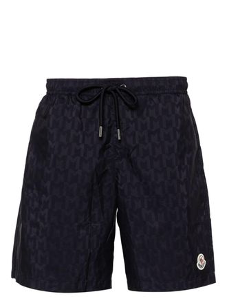 Moncler monogram-print drawstring swim shorts - Blue