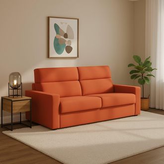 Dmora Sof&aacute; Cama 2 Plazas Ecate, Desenfundable, Con Almacenaje Made In Italy, Apertura Abatible, 200x95 Cm Naranja