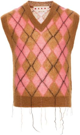 Marni Brown Argyle-Knit Vest - Mens - Mohair/Polyamide/Wool