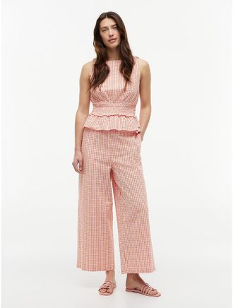 Tommy Hilfiger Womens Seersucker Pull-On Pant - Orange Gingham - XL