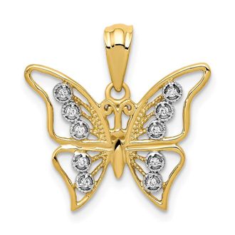Diamond2Deal 14k Yellow Gold and Rhodium Diamond Butterfly Pendant