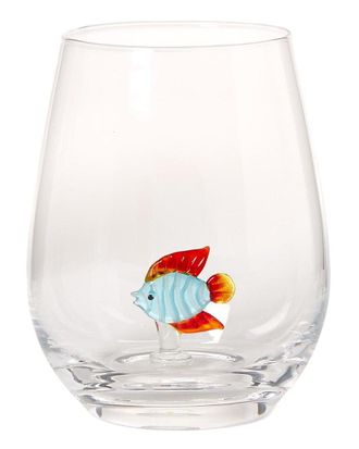 Two's Company Tropical Fish Stemless Wine Glass