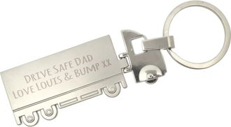 Generic Personalised Lorry Truck Keyring with an Engraved Message, Metal, with Black Velvet Gift Pouch