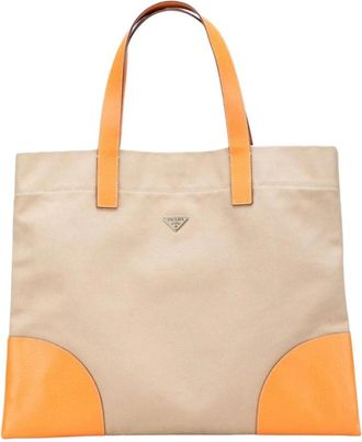 Prada Pre-owned Canvas Leather Tote Bag - Dames - Vintage Shopper - Veelkleurig - ONE Size - Leer - Vintage