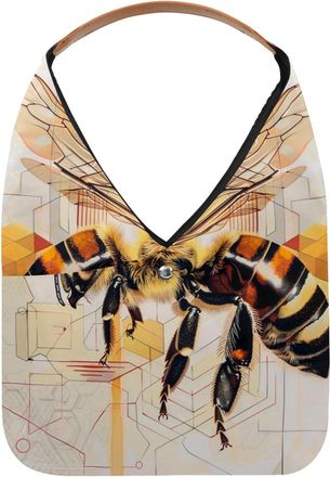 Generic Honey Bee Portrait of Geometric Shapes (5) Reusable Lightweight Grocery Bags - Foldable Into Compact Pouch, Washable & Sturdy, Multipurpose for Shoppi
