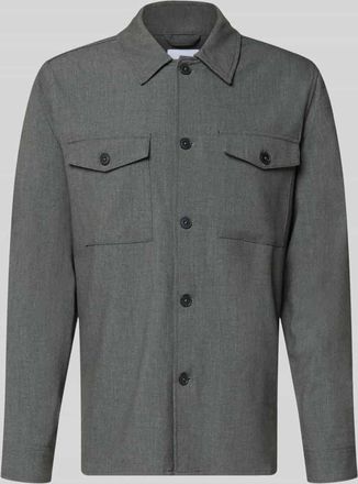 Lindbergh Lindbergh Relaxed Fit Hemdjacke mit Kentkragen und Brusttaschen in Mittelgrau, Gr&ouml;&szlig;e XXXL