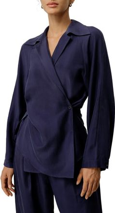 LilySilk Multipositional Silk Habotai Shirt in Blueberry at Nordstrom, Size X-Small