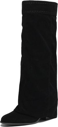 Generic Womens Knee-High Slouch Boots, Elegant Suede Long Boots with Block Heel Round Toe High Boots Plus Size Casual Slip-On Shoes Autumn Winter Boots for Ou