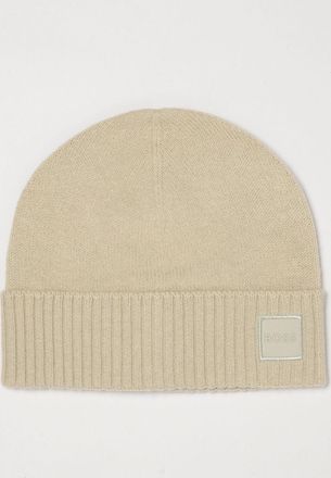 HUGO BOSS Berretto beanie in lana e cotone con risvolto e logo ricamato