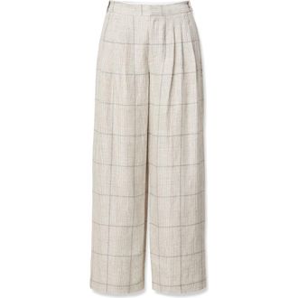 Rag & Bone Chappel Plaid Wide Leg Linen Pant in White Multi at Nordstrom, Size 16