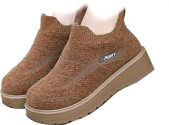 Generic Womens Slip-On Snow Boots, Round Toe Thermal Walking Ankle Boots with Plush Lining, Non-Slip Casual Walking Shoes for Winter (Khaki,6.5)