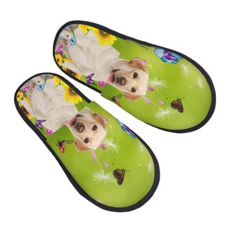 Generic Camping Slippers Labrador In The Flowers Non-Slip House Slippers Portable Indoor Shoes For Men Room Travel L