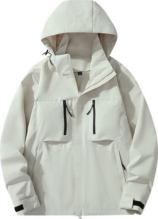 Generic Mens Windproof Anorak Jacket Lightweight Casual Zip Up Hooded Sports Coat for Outdoor Daily Wear Spring Fall Winter Activities (White, L)