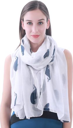 Lina & Lily Ocean Whales Print Womens Scarf Shawl Wrap Lightweight (White)