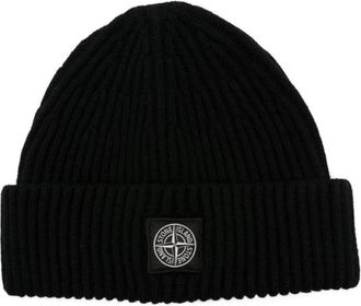 Stone Island Zwarte Gebreide Muts Aw 25 - Heren - Hoeden - Zwart - ONE Size - Wol - Accessoires