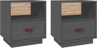 vidaXL Vidaxl - Mesitas De Noche 2 Uds Madera Maciza Pino Gris 40x34x45 Cm