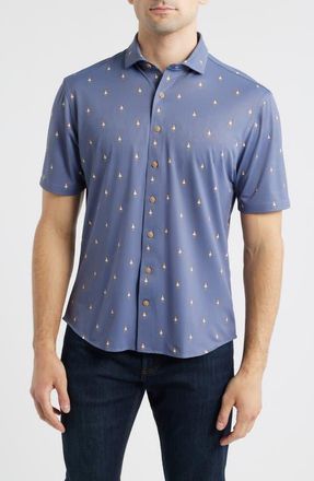 Johnnie-O Hula Dance Print Short Sleeve Button-Up Shirt in Navy at Nordstrom, Size Xx-Large