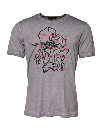 Dolce & Gabbana Mens Gray Graphic Print Cotton Crew Neck T-Shirt