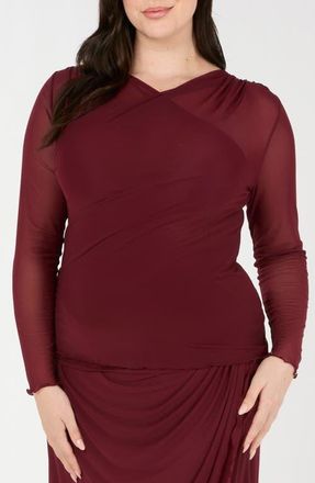Estelle Annalise Long Sleeve Mesh Shirt in Samba at Nordstrom, Size 20W