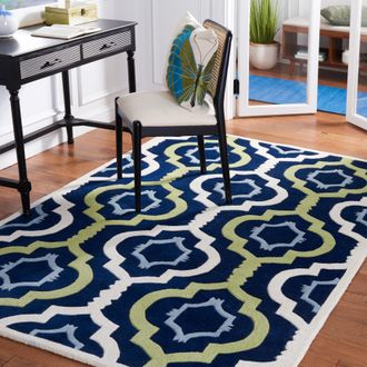 Safavieh Chatham Hand Made Area Rug, Dark Blue / Multi Contemporary Style Non-Shedding