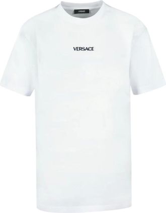 Versace T-Shirts, male, White, Size: M Embroidered Cotton-Jersey T-Shirt