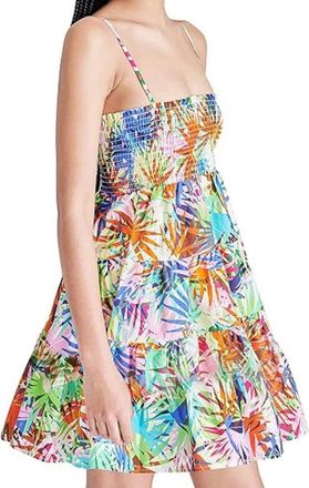 Steve Madden Dream About Me Mini Dress Small Golden Palm Smocked GBO2074