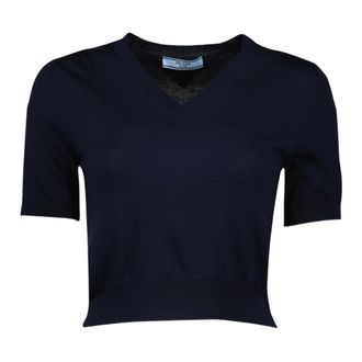 Prada Dames, Truien, Blauw, Maat: XS Wol