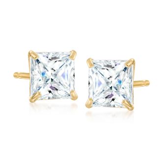 Ross-Simons Princess-Cut CZ Stud Earrings in 14kt Yellow Gold
