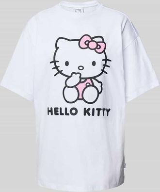 Review Oversized T-Shirt mit Motiv-Print in Weiss, Gr&ouml;&szlig;e XS