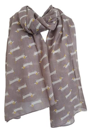 GlamLondon Cute Dogs Scarf Ladies Fashion Animal Print Dachshund Sausage Dog Doxie Shawl Soft Wrap (Mink Grey)(Size:L)