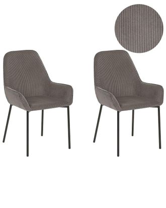 Beliani Set Di 2 Sedie Imbottite Velluto A Coste Grigio Gambe In Metallo Nero Loverna