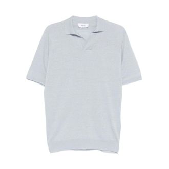 Lardini Polo Shirts, male, Gray, Size: 2XL Fine-knit V-neck Polo