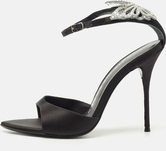 Sophia Webster Black Satin Crystal Embellished Ankle Strap Sandals