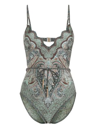 Zimmermann Costume intero Wanderlust con bordo a smerlo - Verde
