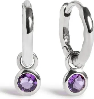 Monica Vinader Birthstone Huggie Hoop Earrings in Sterling Silver/amethyst at Nordstrom