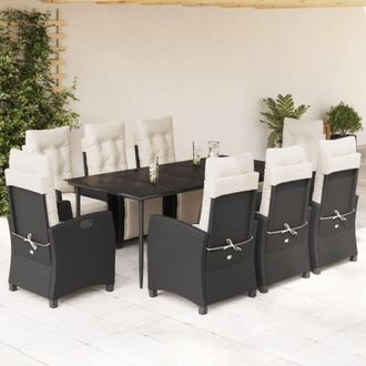 vidaXL Set De Comedor De Jard&iacute;n 9 Pzas Y Cojines Rat&aacute;n Sint&eacute;tico Negro Vidaxl