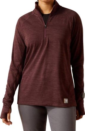 Ariat Womens Gridwork Long Sleeve Zip Up Top In Burgundy