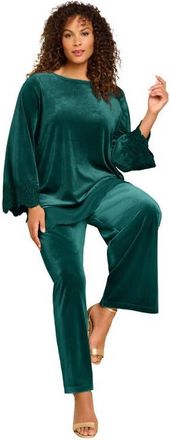 Roaman's Lace-Trim Velour Tunic in Emerald Green at Nordstrom, Size 28