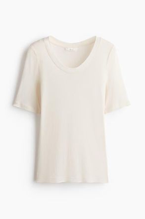 H&M Scoop-neck Pima Cotton T-shirt in Ivory at Nordstrom, Size X-Small